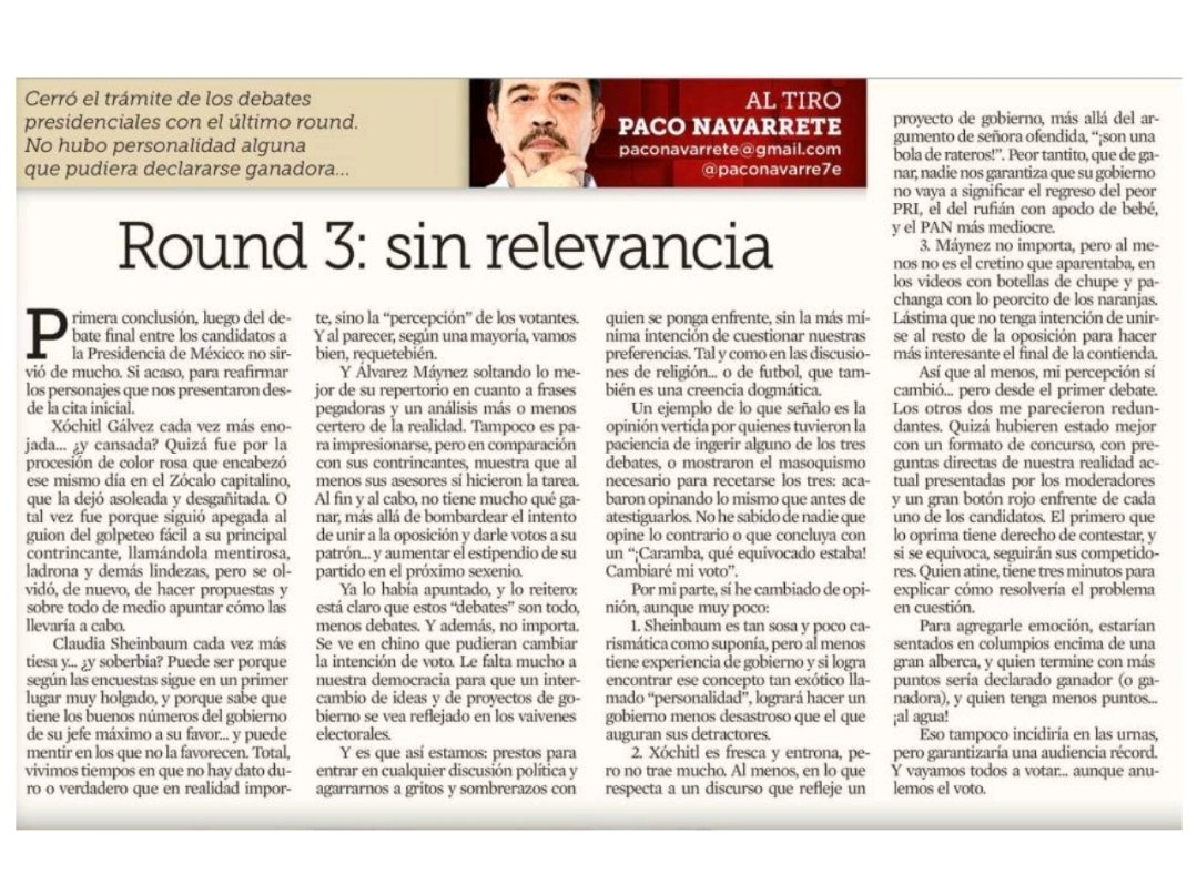 bourjack's tweet photo. Sin relevancia el round 3 ('Debate presidencial'), analiza @jesusibarra0 
(Mural) https://t.co/4Zqh1xKaxw