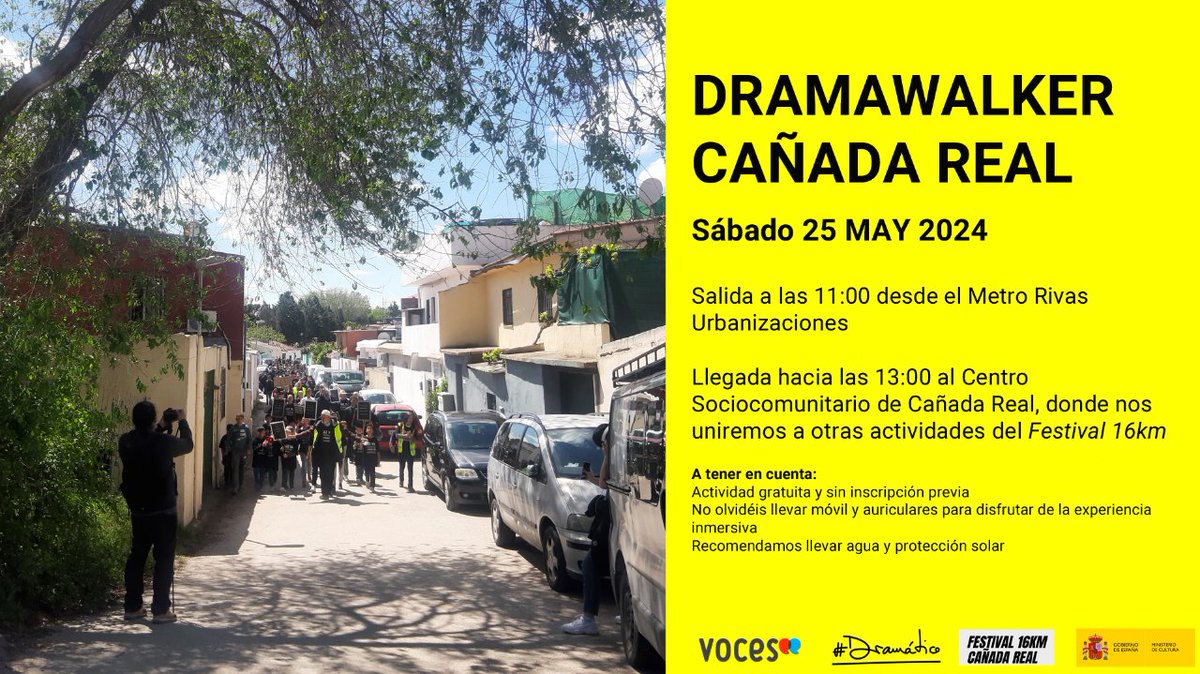 El 25 MAY volvemos a Cañada Real para compartir el #Dramawalker que busca dar voz al barrio. Puedes formar parte de la jornada, en la que recorreremos el vecindario junto a la directora artística del proyecto, Raquel Alarcón. ℹ️Actividad gratuita ➕Info: bit.ly/Dramawalker_Ca…