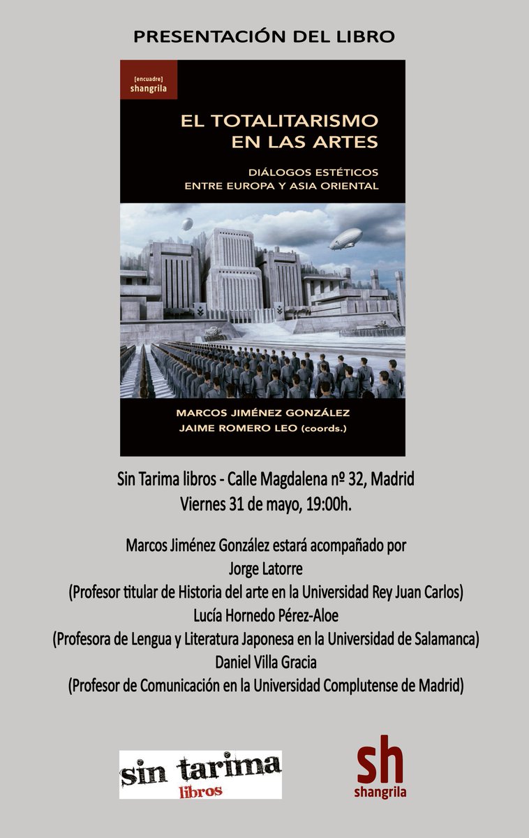 Marcos Jiménez González (@marcosjg33) on Twitter photo Estoy encantado de anunciar que el próximo vienes 31 de mayo presentaré el primer libro que he coordinado junto a <a href="/JaimeRoLeo/">Jaime Romero</a> en Madrid, en mi querida librería Sin Tarima (Antón Martín, Calle Magdalena, 32) a las 19 h. Os esperamos a quienes estéis en Madrid y os interese 😀😀 Estoy encantado de anunciar que el próximo vienes 31 de mayo presentaré el primer libro que he coordinado junto a <a href="/JaimeRoLeo/">Jaime Romero</a> en Madrid, en mi querida librería Sin Tarima (Antón Martín, Calle Magdalena, 32) a las 19 h. Os esperamos a quienes estéis en Madrid y os interese 😀😀