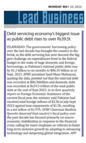 apbfpk's tweet photo. APBF Press Release: Debt servicing economy biggest issue as public debt rises to over Rs39.5tr

Read More: https://t.co/nDA9dp4Yu3
https://t.co/nDA9dp4Yu3

#APBF #PressRelease #economy #growth #businessopportunities https://t.co/exhlE5d3nU