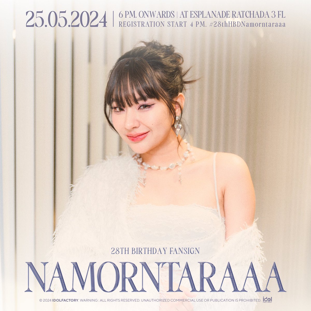 📣 เสาร์นี้พบกับ ลูกน้ำ อรธารา ในงาน namorntaraaa 28th BirthDay Fansign 🗓️ เสาร์ที่ 25 พฤษภาคม 2567 ⏰ 16.00 เป็นต้นไป 📍 ศูนย์การค้า Esplanade (เอสพลานาด) 16.00 น. เริ่ม Walk-in ลงทะเบียน 18.00 น. เริ่มงาน namorntaraaa fansign 20.30 น. ถ่ายรูปร่วมกัน 📈