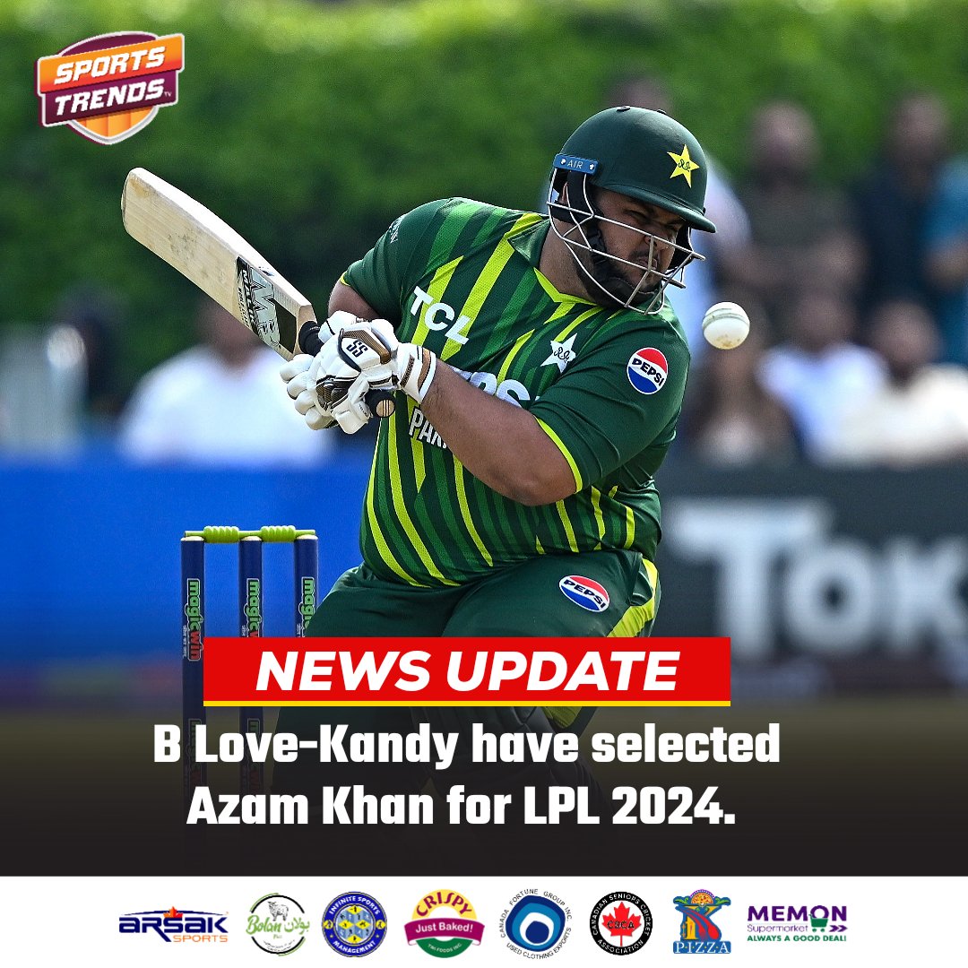 🚨 NEWS UPDATE 🚨 B Love-Kandy have selected Pakistan’s Hard Hitter Batter Azam Khan for LPL 2024. #Cricket #Pakistan #PakistanCricket #LPL2024 #LPLAuction #AzamKhan #T20WorldCup #T20WorldCup2024 #PAKvENG #PAKvsENG #SportsTrendsCan #SportsTrendsCanada