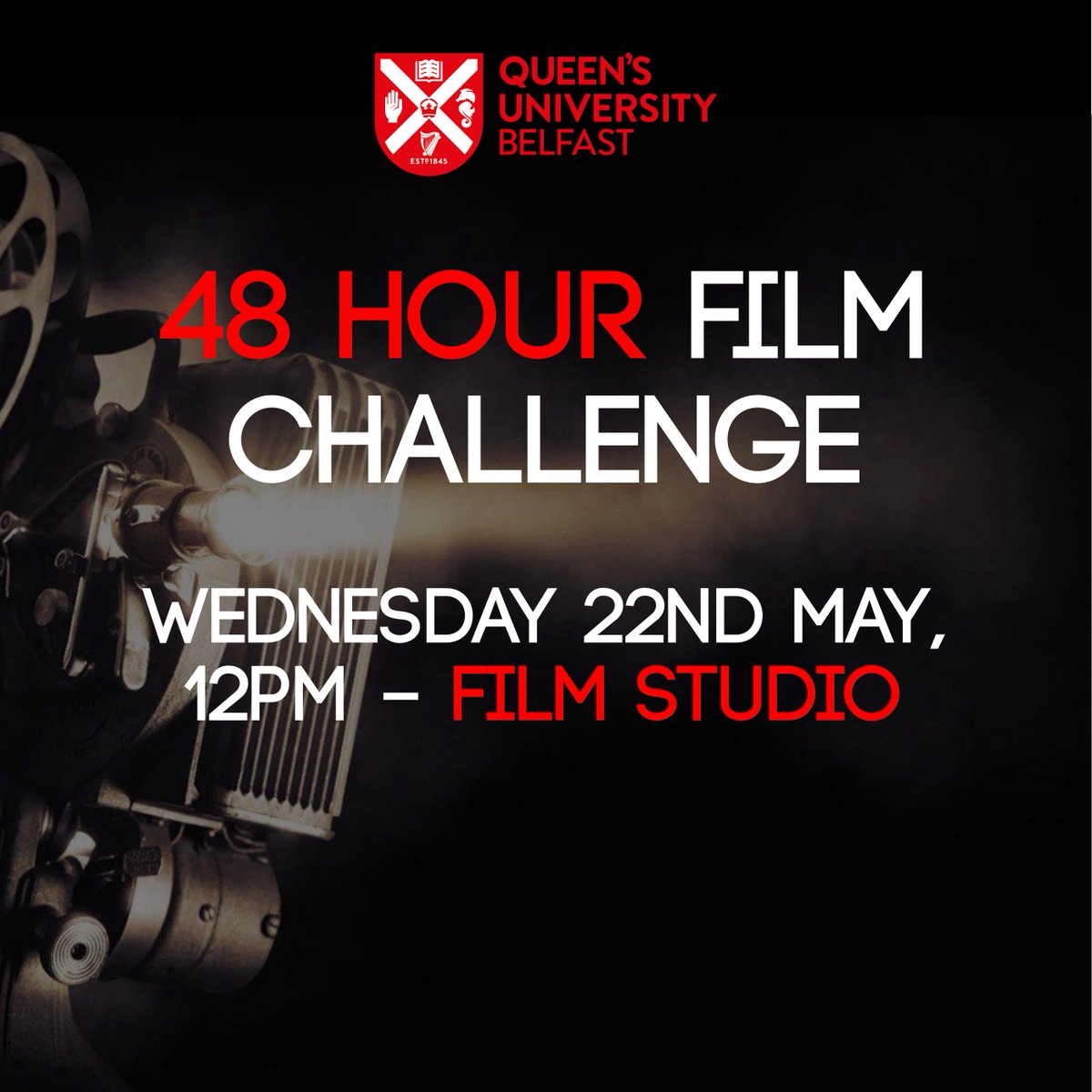 qubscreen's tweet image. ARE YOU READY? ⏰
The 48 Hour Film Challenge begins this Wednesday. 12noon at the Film Studio.
See picture for details!
There is still time to sign up following this link - forms.office.com/e/8EL64B24vr