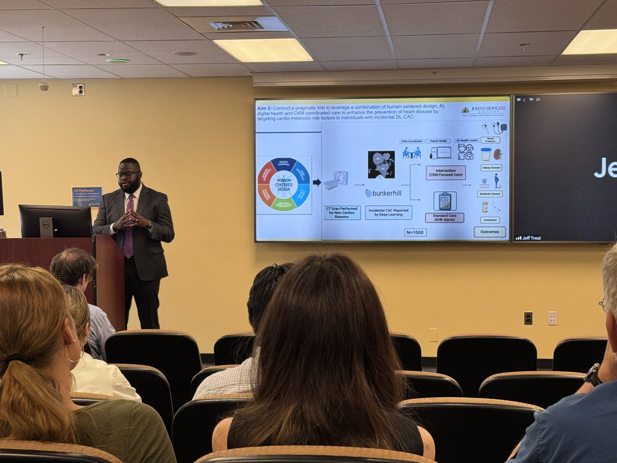 Congrats to @JelaniGrantMD for being selected as the @hopkinsheart 2024 Silverman award recipient for the creativity & scientific potential of his KYRAN initiative. The future of preventive cardiology is bright. Congrats as well to all of our fellows for fantastic presentations.