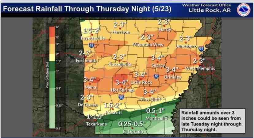 Advisory: The Nat’l Weather Service says severe thunderstorms will be possible tonight - Thursday.Use caution if traveling. Details/updates at weather.gov/lzk. #artraffic #cnatraffic #nwatraffic #neatraffic #swatraffic #seatraffic