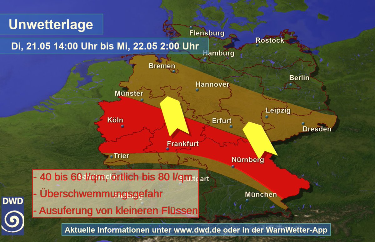 In Teilen Deutschlands droht erneut eine Unwetterlage. Alle Details werden im heutigen Thema des Tages erläutern. dwd.de/DE/wetter/them… /V