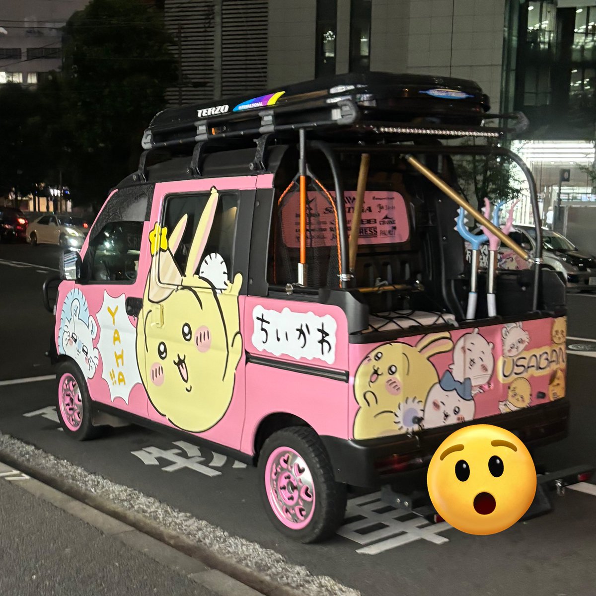 ちいかわの痛車なんて初めて見た。さすまたも積んでたから多分討伐帰りかな