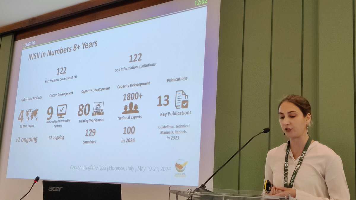 .<a href="/IUSS_ORG/">International Union of Soil Sciences</a> #IUSS100 Isabel Luotto: "The International Network of Soil Information Institutions, the first of 7 #GlobalSoilPartnership networks, includes 123 <a href="/FAO/">Food and Agriculture Organization</a> Members and has developed many global and national soil info. systems and capacity-building initiatives." #SoilHealth