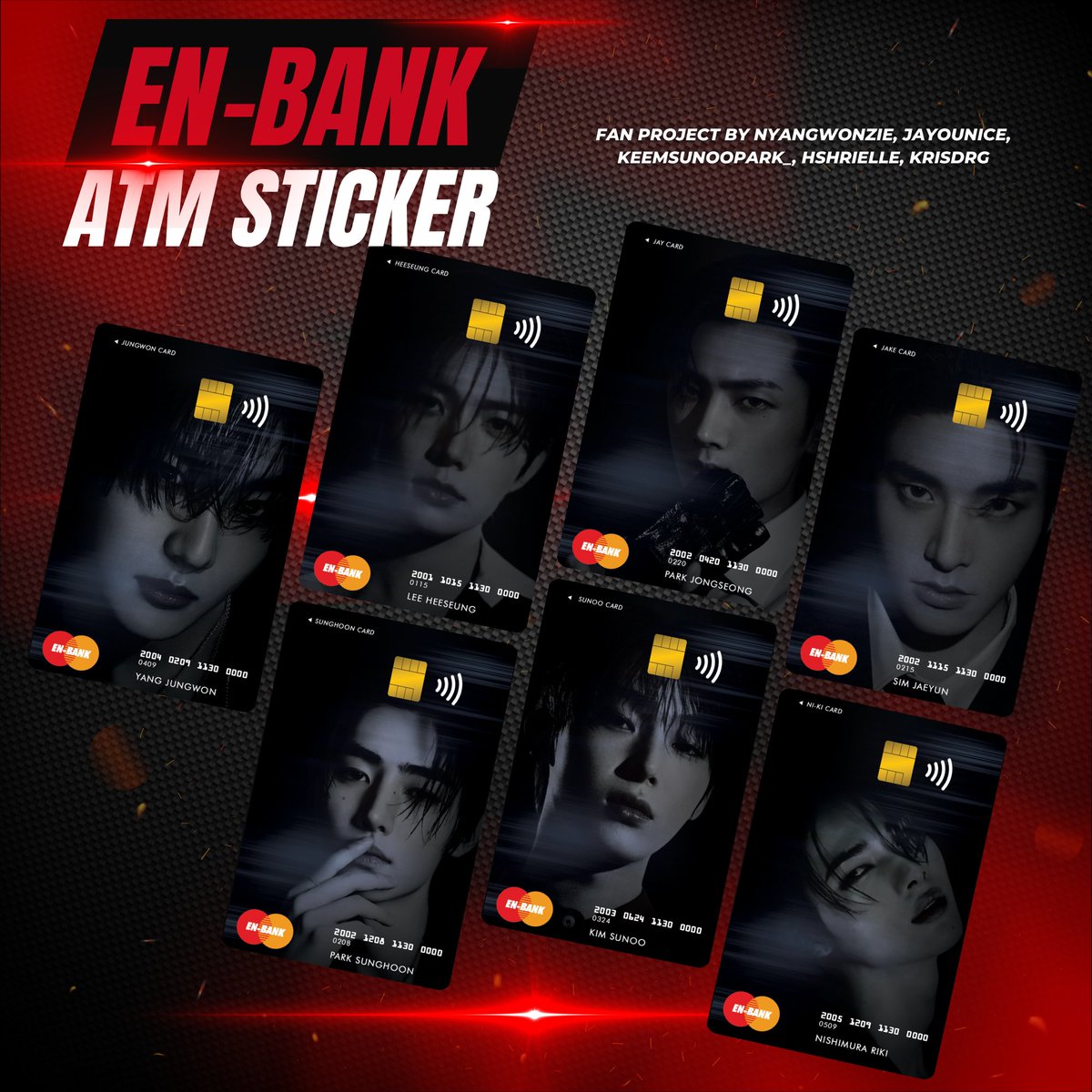 nyangwonzie's tweet photo. ☪︎ ִ ࣪𖤐 ENHYPEN x BENCH Fun Meet 𖤐ִִ ִ ࣪☪︎

#ENHYPEN 𝐄𝐍-𝐁𝐀𝐍𝐊 𝐜𝐚𝐫𝐝 𝐬𝐤𝐢𝐧 𝐬𝐭𝐢𝐜𝐤𝐞𝐫

fan support by
@nyangwonzie, @keemsunoopark_ , @jayounice, @hshrielle, @krisdrg 

✩ like &amp; rt (show proof on d-day) 
✩ 1:1 (limited)  
✩ exact loc TBA  

See you ~ https://t.co/dk38M7ux45
