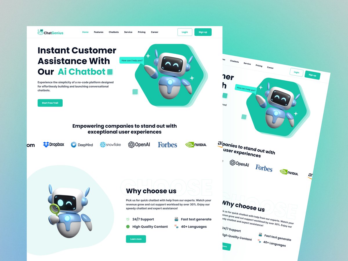 arhamtechpro's tweet photo. Check Our latest exploration of Ai Chatbot Website landing page design.

Check Dribbble: https://t.co/N2VBvPj960

#chatbot #aichatbot #ai #landingpage #websitedesign #SaaS #arhamtechpro https://t.co/7Nj6p4JqBD