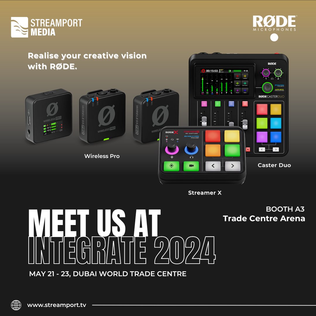 Join us at Integrate Middle East 2024 from May 21-23 at the Dubai World Trade Centre, Booth A3, to explore the latest in audio and streaming technology from RØDE <a href="/rodemics/">RØDE</a> !

Don't miss out on discovering how these innovative tools can elevate your content creation!
#IntegrateME