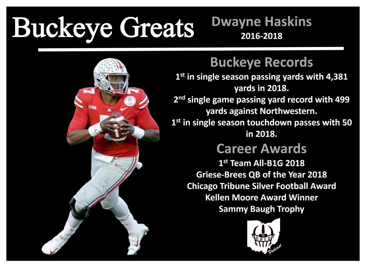 TheOHIOPod's tweet photo. Dwayne Haskins only started one season, but my goodness what a season it was. In honor of his greatness, we highlight him today as a Buckeye Great.
#RIPDwayne #theohiopodcast https://t.co/3fkCthD9Cr