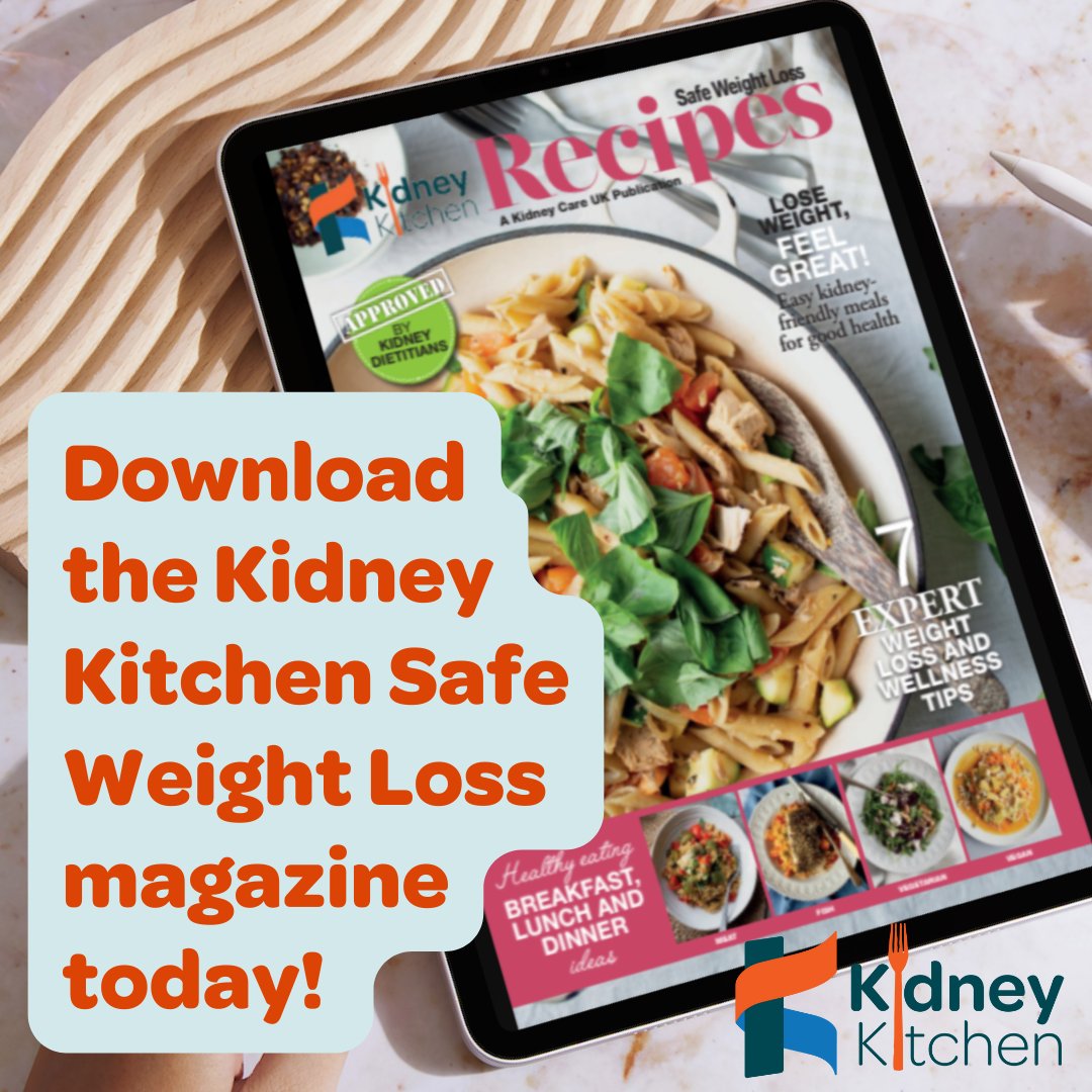kidneycareuk's tweet photo. ⚖️ We know that achieving &amp; maintaining a healthy weight can be especially challenging when you’re living with kidney disease. That's why we created the Safe Weight Loss magazine from Kidney Kitchen!

📑 Download or order your free copy today: https://t.co/CilEkriMan https://t.co/meBvafrj9P