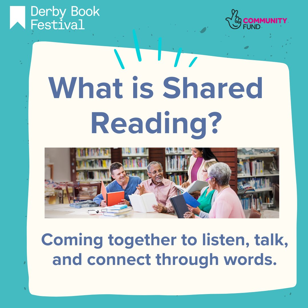 DerbyBookFest's tweet photo. What is Shared Reading?

It’s a great way to meet new people and enjoy some company.  You can read aloud or just listen. It's friendly and fun.

Find your nearest group: https://t.co/STh9sBhfXs

#Derby #Derbyshire #bringingbookstolife #sharedreading #derbybookfestival https://t.co/9u1LzWf6hS