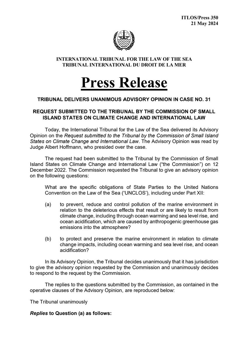 GianniMatthew's tweet photo. BREAKING NEWS: And now this from the International Tribunal for the Law of The Sea - The rationale for the ruling on the obligation to protect the marine environment from harmful effects of GHG emissions should equally apply to #deepseamining and deep-sea bottom fisheries! #defendthedeep