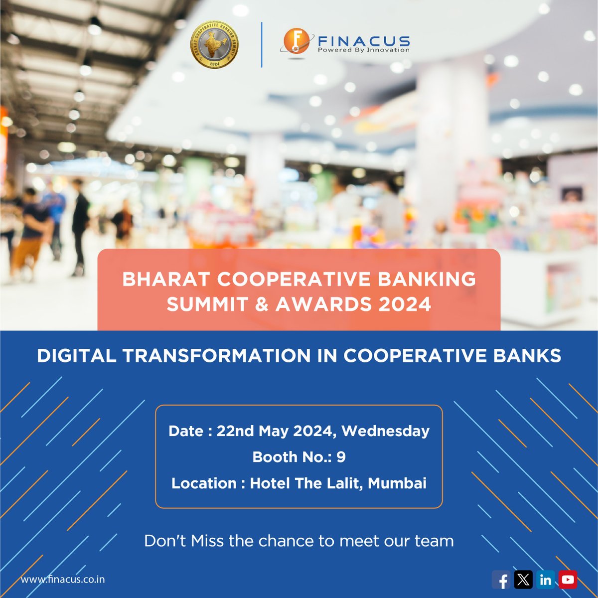 FinacusTech's tweet image. Save your day for the Bharat Cooperative Banking Summit &amp;amp; Awards 2024!🌐

Discover the future of #Banking with @FinacusTech at this event. See you Today at Hotel The Lalit, Mumbai!

Connect with our team at booth no. 9. We look forward to your visit!

#Exhibition #Mumbai #Finacus