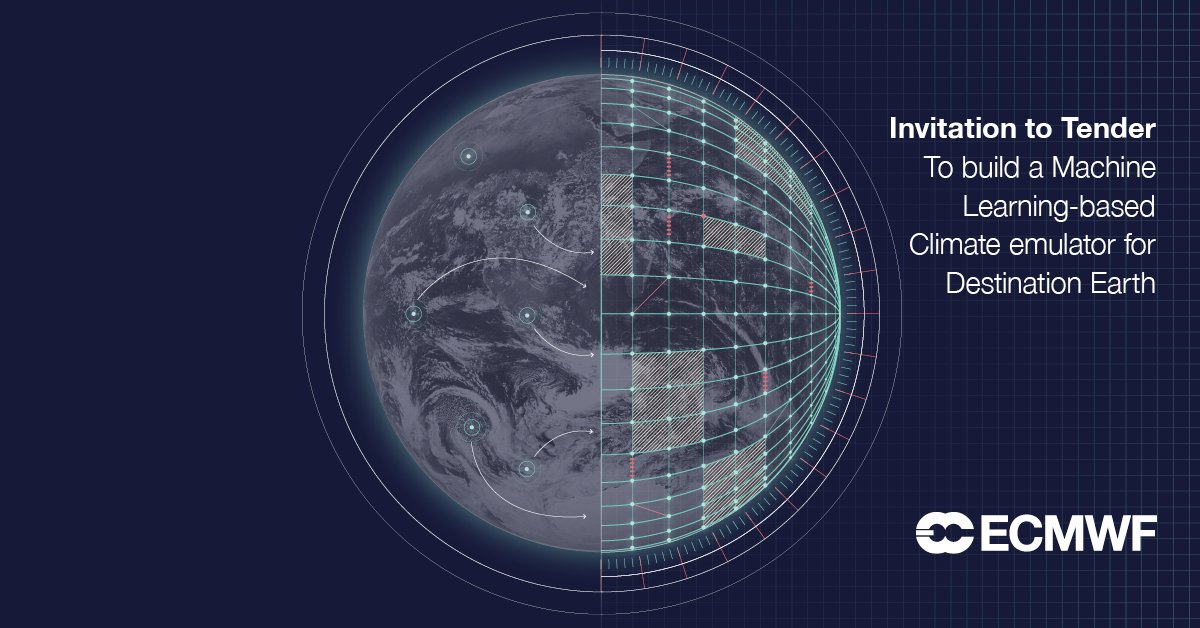 🌍🌐 Join #DestinationEarth to develop a #MachineLearning-based emulator for its #ClimateChange Adaptation Digital Twin, as part of the work in DestinE towards an ML foundation model.

ECMWF has a call for proposals open until 26 June. Find out more ➡️ destine.ecmwf.int/news/join-ecmw…