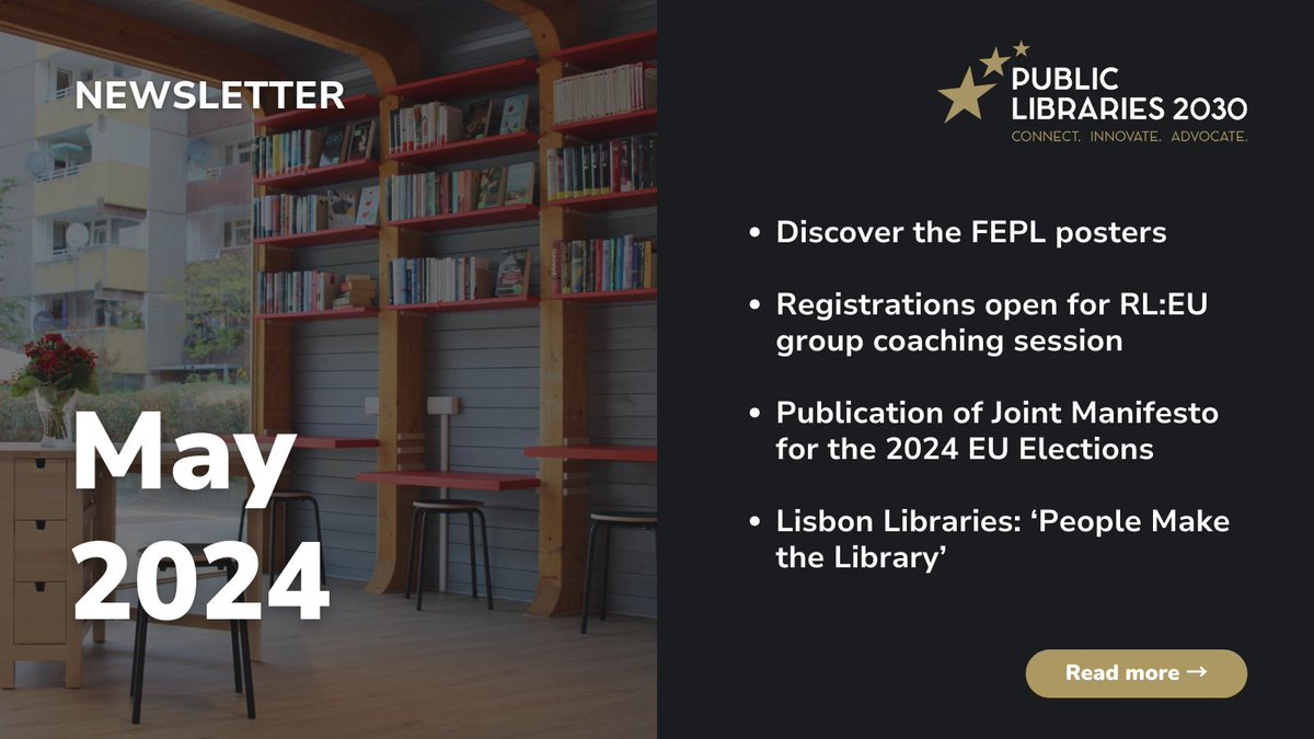 LibrariesEU's tweet image. Here&apos;s a sneak peek of the May #PL2030Newsletter ⤵️

🔎 Discover the FEPL Posters
📝 Register for the #ResourcingLibraries group coaching session
📣 Joint Manifesto for the #EUelections2024
🌼 Lisbon Libraries: &apos;People Make the Library&apos;

🔗 Read more: mailchi.mp/9b8abc3ad034/p…