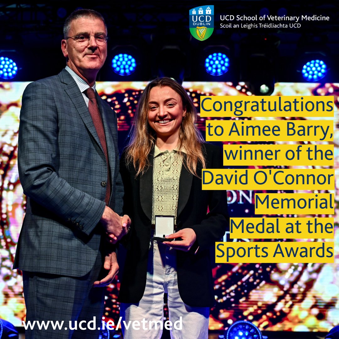 🥳🐎🏆Congratulations to Aimee Barry, winner of the David O’Connor Memorial Medal at the UCD Sports Awards. Aimee is a final year Veterinary Medicine student and member of the UCD Equestrian Club. The award was presented by @RoryUCDVetDean