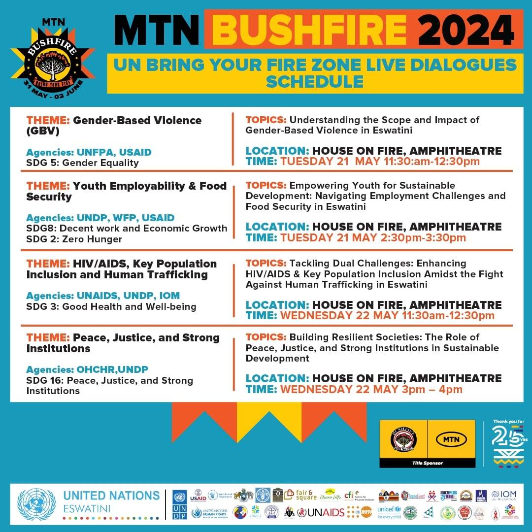 Join UNAIDS tommorrow at House on Fire for this year’s series of the Live Dialogues and catch the live streaming on the MTN Bushfire and United Nations Facebook pages, as well as Eswatini TV YouTube channel. #BRINGYOURFIRE #MTNBUSHFIRE2024 #UNLIVEDIALOGUES2024 #SDGs