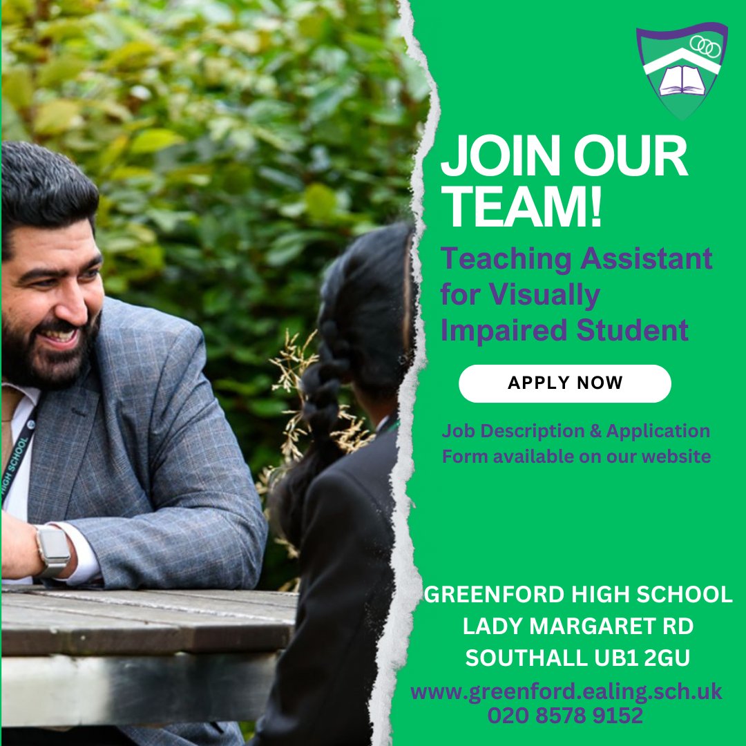 Vacancy at Greenford High School - join our team!
#teachingassistant #jobvacancy #edutwitter #learningtosucceed