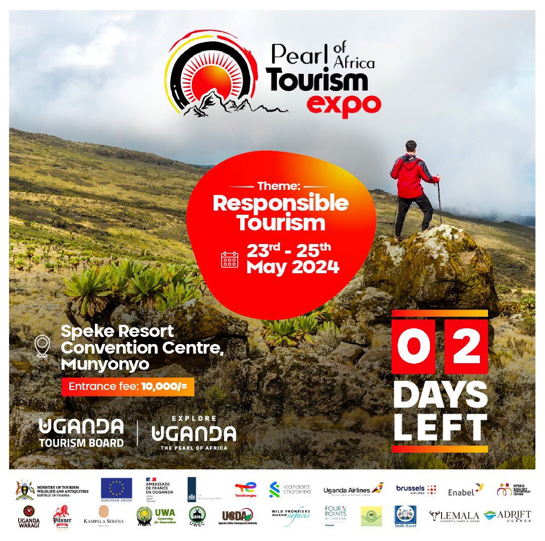 T Minus 2 Days. The Pearl of Africa Tourism Expo is almost here. Get ready to experience a coming together of Tourism Industry professionals at Speke Resort Munyonyo. #POATE2024 #ResponsibleTourism