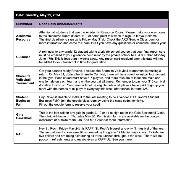 St. ROCH Daily Announcements tweet media