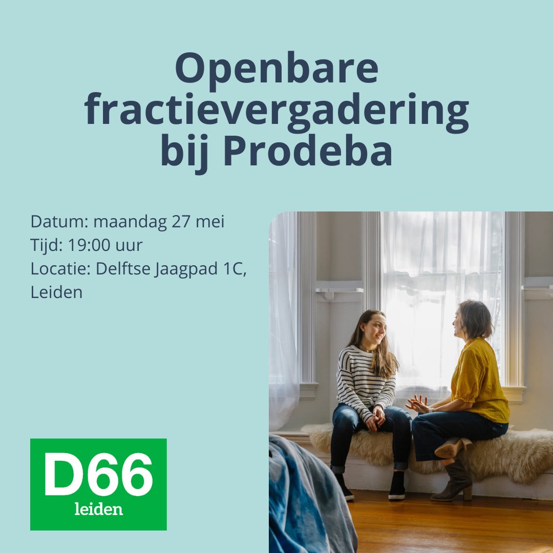 Deze maand vergadert de fractie op locatie bij en met Prodeba. 

Prodeba biedt gespecialiseerde zorg aan kinderen en jongvolwassenen (0-35 jaar) met een ontwikkelingsstoornis, psychiatrie en bijkomende problematiek.

Iedereen is van harte welkom vanaf 19:00 uur. Sluit jij aan? 💚