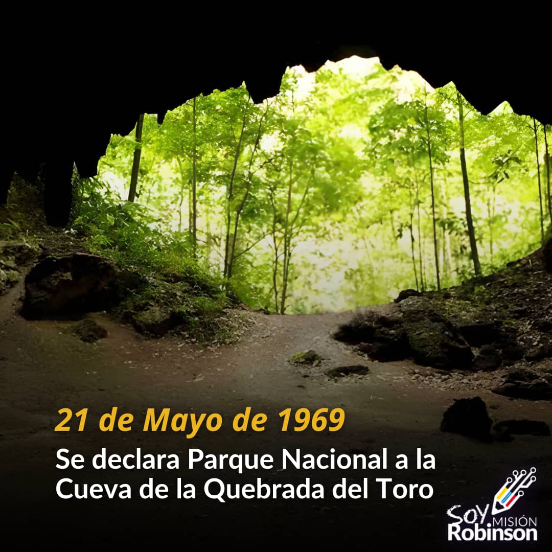 En el año de 1969 se declara Parque Nacional a la Cueva de la Quebrada del Toro ubicado en la sierra falconiana, en las colinas Lara-Falcón, municipio Unión. La cueva está conformada por un río subterráneo, con un embalse, navegable en botes. #VenezuelaSeCrece @NicolasMaduro
