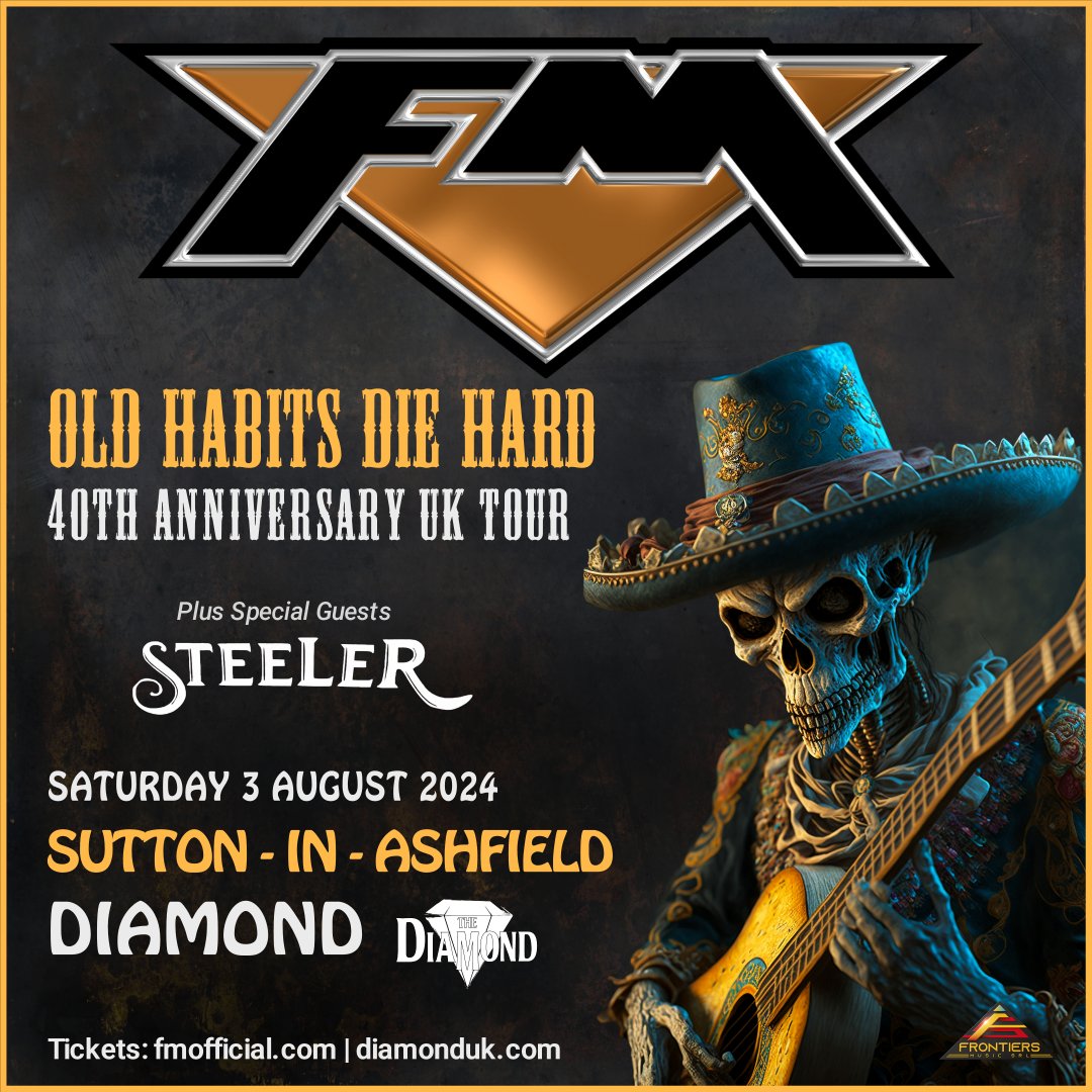 The mighty FM will be back at #TheDiamond in Sutton-in-Ashfield in August! Save the date - Saturday 3 August 2024. 
Special Guests: Steeler 

Tickets on sale at: bit.ly/fm-diamond

#FMlive #oldhabitsdiehard #40thAnniversaryTour #classicrock #melodicrock #livemusic #ontour