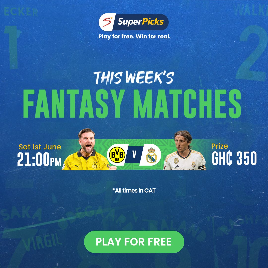 SuperPicksGH's tweet photo. London is calling 📞 for the #UCLFinal 🇪🇺

Dortmund 🟡 v ⚪️ Real Madrid

Go to https://t.co/f5FLcOaK0b and play for FREE to win for REAL! 🤑
#SuperPicks https://t.co/dwgkl1HZBI