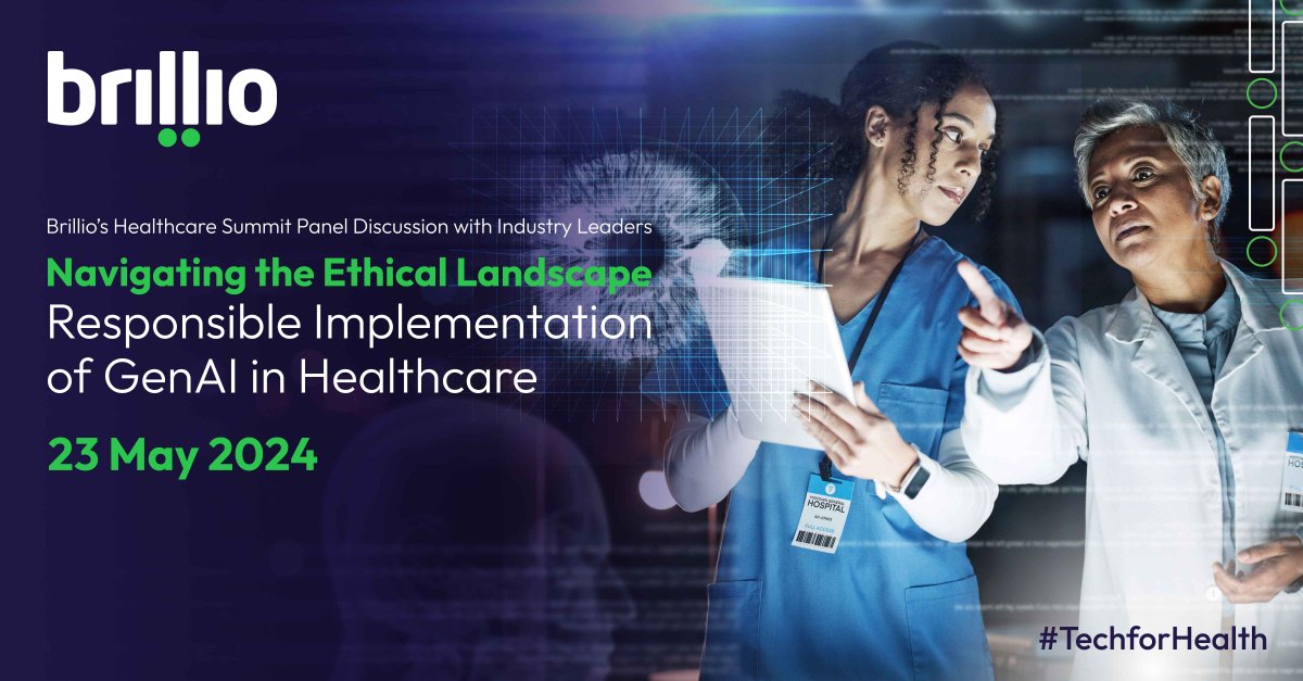 BrillioGlobal's tweet image. Brillio is proud to host a panel discussion with eminent industry leaders in its Healthcare Sumit Navigating the Ethical Landscape: Responsible Implementation of Generative AI in Healthcare. Stay tuned to know more.

#TechforHealth #BrillioHealthcareSummit24 #Healthcare #GenAI
