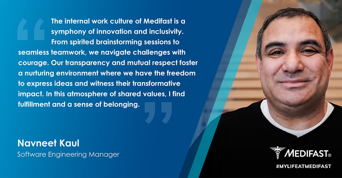 MedifastCareers's tweet image. Meet Navneet Kaul, Software Engineering Manager! He talks about why he finds fulfillment and belonging at Medifast. Interested in learning more about our open positions? Check out our careers site: bit.ly/3Kcxsjw #optavia #MyLifeAtMedifast