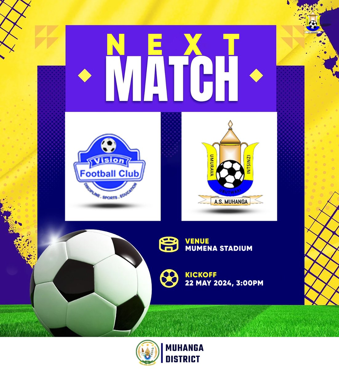 AsMuhanga's tweet photo. Next Assignment 🔥 

Kuri uyu wa gatatu Vision FC irakira AS Muhanga mu mukino wa mbere wa playoffs, umukino uzatangira saa 15:00 kuri Stade Mumena

#Roadtofirstdivision https://t.co/vKmpH2bpcg