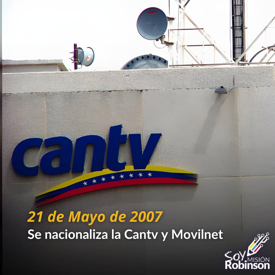 En el año 2007 nuestro Comandante Supremo Hugo Chávez ordena la nacionalizacion la empresas @salaprensaCantv y @movilnet logrando así unificación de la empresa de telecomunicaciones más importante del país. #VenezuelaSeCrece @NicolasMaduro @_LaAvanzadora @Sociabolivarian