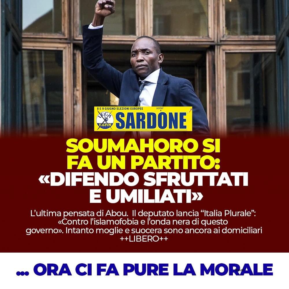 Ci mancava solo il partito di #Soumahoro: ora i vari Zoro, Damilano, Fazio cosa faranno? Lo inviteranno di nuovo per santificarlo? 
🟦 #europee #votaLEGA #scriviSARDONE 🟦