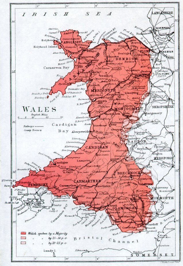 Map shows in 1870 most people in Wales spoke Welsh. Not surprising at all. Source: buff.ly/3K8Knmp…
