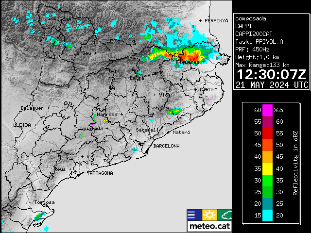 ⚠️⛈️ Tempestes fortes a quarts de tres al nord de les comarques de Girona, amb xàfecs i alguna tempesta en d'altres indrets, que aniran a més al llarg de la tarda. Afectaran, sobretot, el Pirineu i Prepirineu, comarques de Girona, nord de les de Barcelona i Terres de l'Ebre.