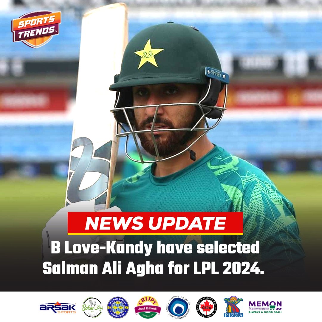🚨 NEWS UPDATE 🚨 B Love-Kandy have selected Salman Ali Agha for LPL 2024. #Cricket #Pakistan #PakistanCricket #LPL2024 #LPLAuction #T20WorldCup #T20WorldCup2024 #PAKvENG #PAKvsENG #SportsTrendsCan #SportsTrendsCanada