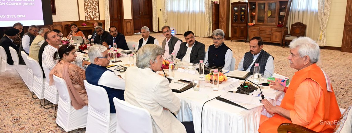 LG Sh.@manojsinha_ chaired the meeting of the Higher Education Council today. He emphasized actualizing human potential in the service of society. He stated that we need to assess the value of each higher education course to ensure they meet the expectations of both students and