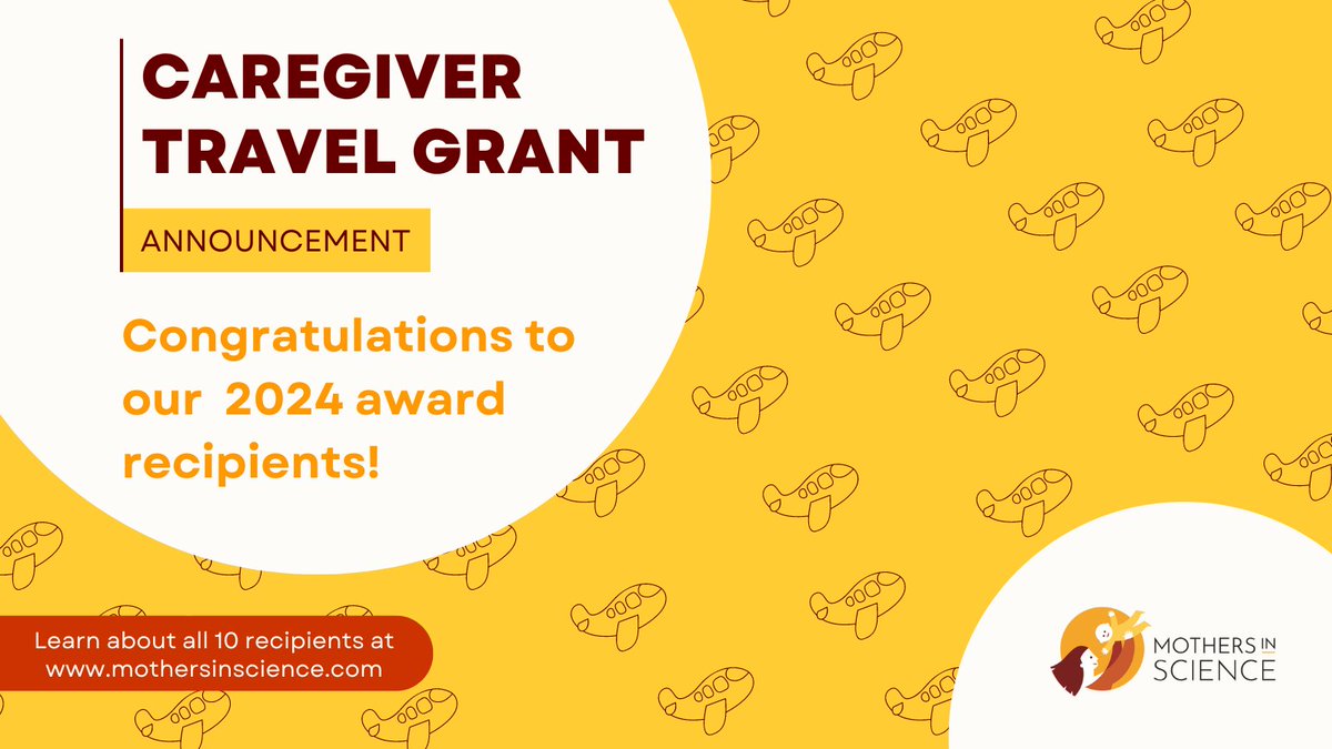 We’re thrilled to announce the 2024 recipients of our new Caregiver Travel Grant! 🎉 Ten grants were awarded to outstanding #MothersInSTEMM, to attend conferences while managing caregiving duties. Congratulations! Read about the recipients 👉 shorturl.at/HhBxd #WomenInSTEM