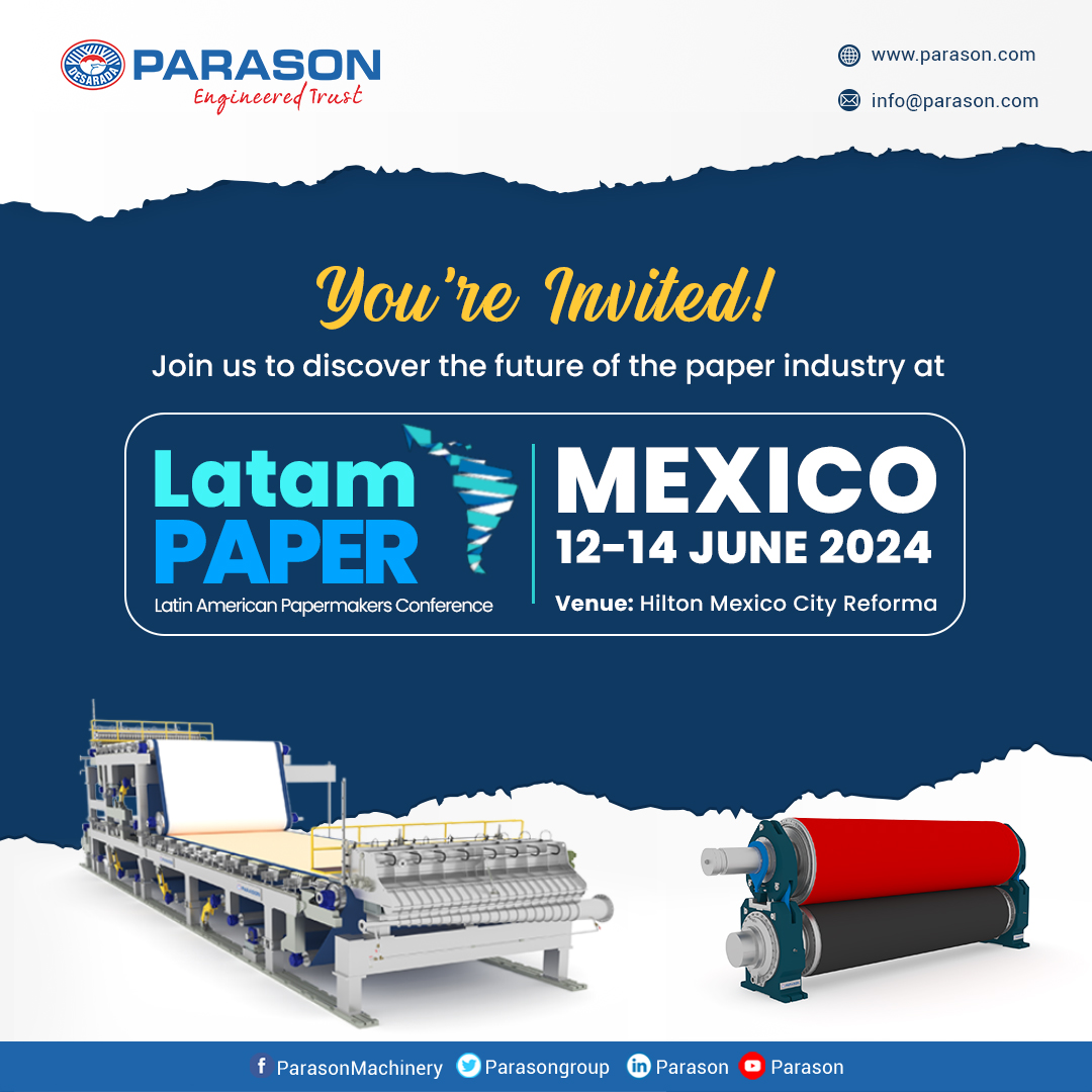 parasongroup's tweet image. Join us at the Latin American Papermakers Conference and get complete solutions for your paper industry projects.

Latam paper
Venue: Hilton Mexico City Reforma
Date: 12 to 14 June 2024

#Papermakers #ParasonMachinery