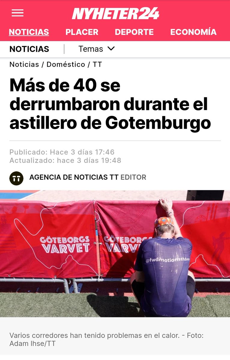 🚨🚨 Nueva #repentinitis atlética: más de 40 corredores se derrumban durante la media maratón de Gotemburgo‼️ 💔 2 paros cardíacos y 23 hospitalizados 🥵 Culpan al calor extremo... 🌡️Ocasionalmente picos de 25 grados!!! 🤔 💉 Seguro que las vacunas no han tenido nada que ver