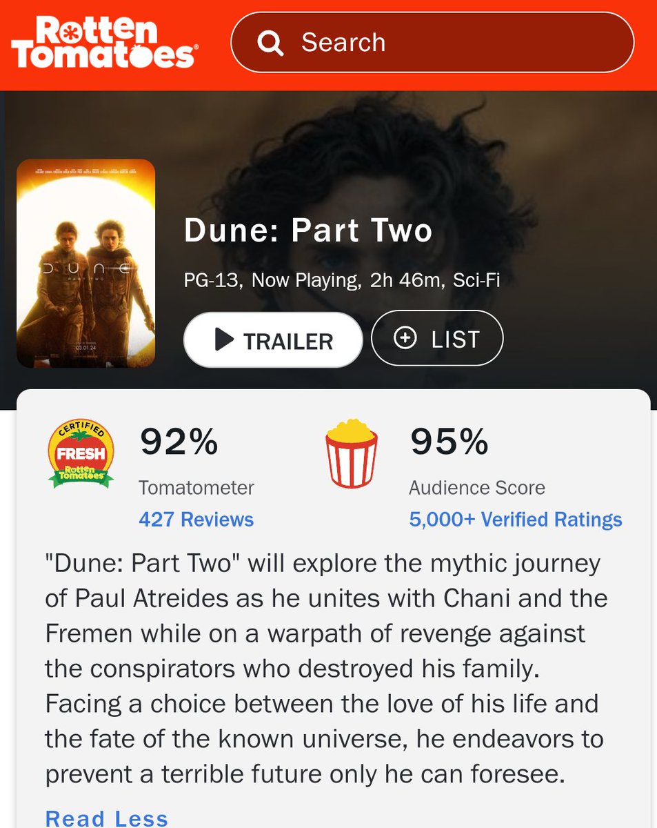 DUNE: PART TWO garapan Denis Villeneuve udah bisa ditonton streaming! Peringkat #12 film dgn avg rating tertinggi sepanjang masa di Letterboxd. Menyatukan Kritikus & Audience di Rotten Tomatoes. Ada di HBO Go.