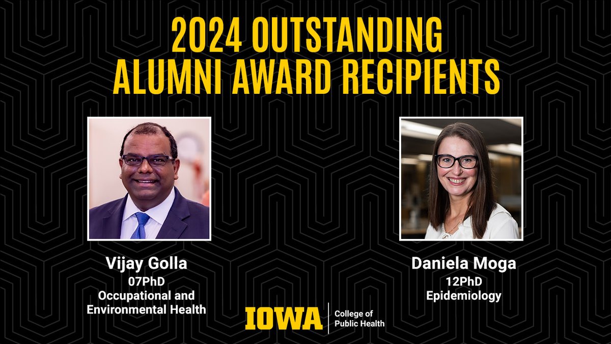 We are pleased to announce the recipients of the college’s 2024 Outstanding Alumni Awards: Vijay Golla and Daniela Moga. ➡️tinyurl.com/2p8cw82x

Golla, who earned a doctoral degree in occupational and environmental health from the University of Iowa, is now vice provost for