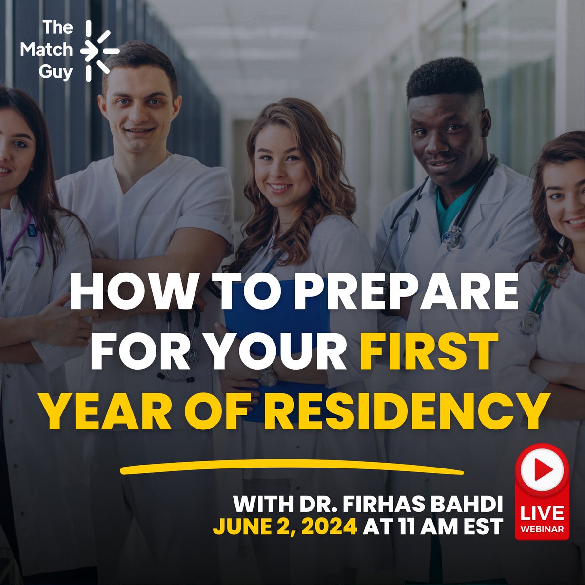 Residency Roadmap! #FreeWebinar 📆 Sunday June 2, 2024 AT 11 AM EST. 🎙Topic: How To Prepare For Your First Year of Residency 👨‍⚕️Speaker: Firas Bahdi, MD Reserve Your Spot for FREE here: mailchi.mp/thematchguy/re… #residency #residenymatch #match2025