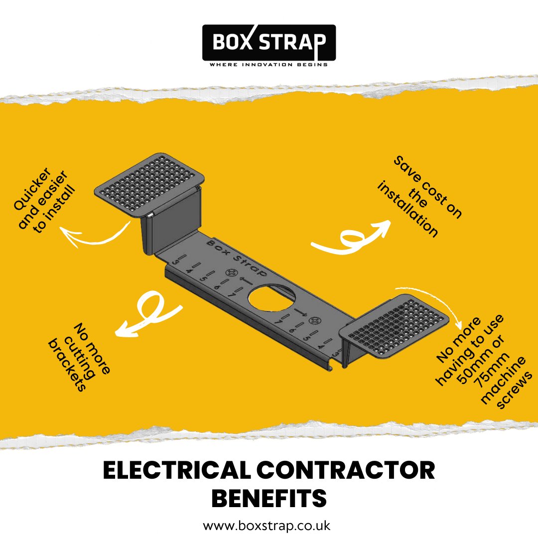 BoxStrap_UK's tweet photo. Electrical Contractors, streamline your installations with the Box Strap. No more cutting brackets or trimming plasterboard. Save time and effort with our perfectly-sized bracket. 🔧

#boxstrap #electrical #sparkylife #electrician #electricalcontractor #sparky https://t.co/7KWhv7EaKN