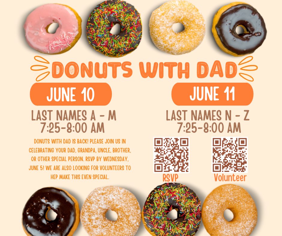 Please join us in celebrating your dad, grandpa, uncle, brother, or other special person. RSVP by Wednesday, June 5! We are also looking for volunteers to hep make this even special. 
RSVP: tinyurl.com/DonutsDad24
Volunteer: signup.com/go/UWqGLPd
#Liberty2024