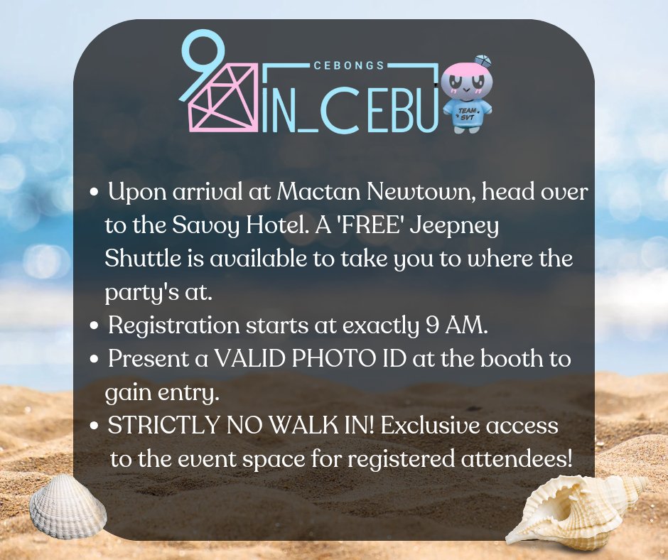 cebongdeuls's tweet photo. π #CARATs, get ready for an unforgettable day under the sun as we celebrate #SEVENTEEN's 9th Anniversary right here #In_CEBU πποΈ
Here's a sneak peek of what's in store, plus some important reminders to make sure you're ready for the fun! π€©
#CEBongs #CEBongdeuls https://t.co/EQmAVVplO8
