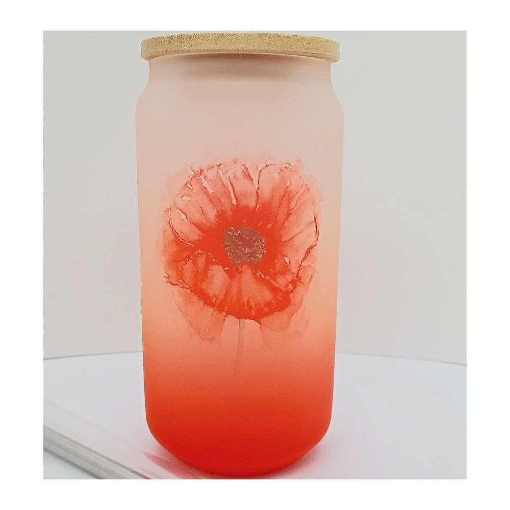 Frosted Glass Tumbler featuring Poppy Artwork by @kblacey Ideal for Cocktails, bbqs, garden parties  or just for fun summer drinks.  The lid will also protect your drink from summer insects thebritishcrafthouse.co.uk/product/froste… #womaninbizhour #CGArtisans